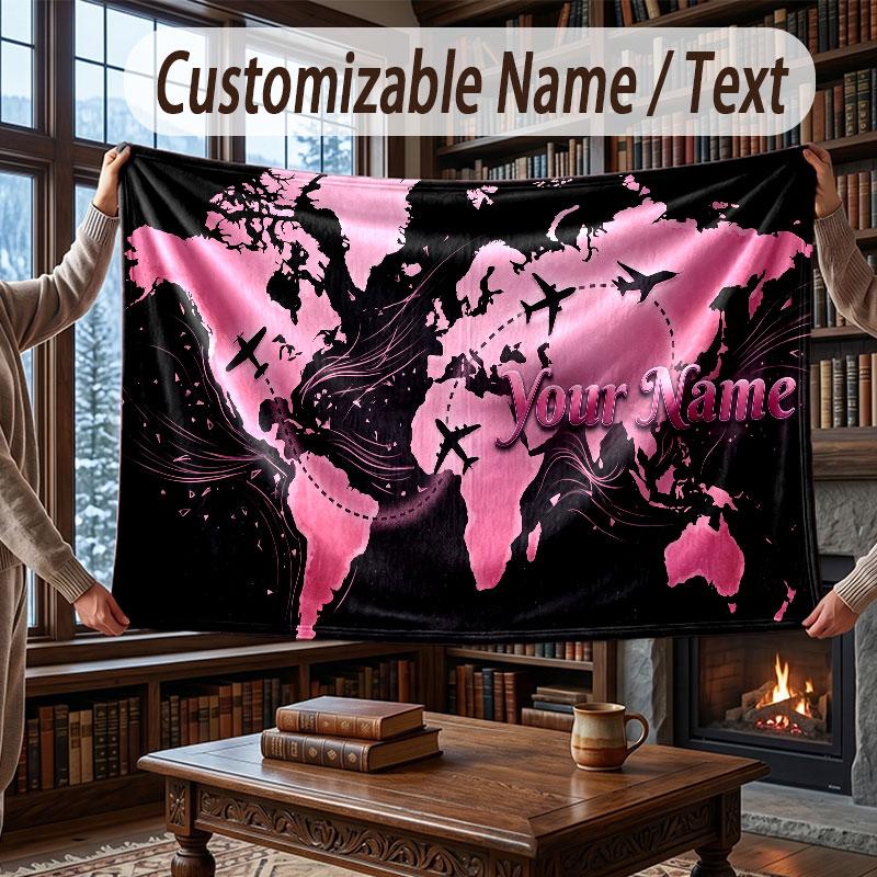 Fantasy Magic Theme Throw Blanket Custom Name Text Personalized Blanket Soft Cozy Blanket for Home Sofa Bed