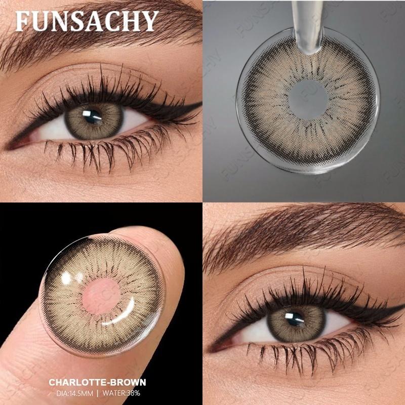 FUNSACHY 1 Pair Gray Color Contact Lenses Brown Natural Lens for Eyes Green Fashion Beauty Pupils Yearly Eye Makeup Accessories