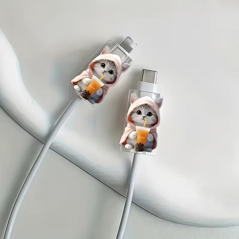 

2pcs of Cute Cartoon Data Cable Protectors, Damage-Resistant, Type-C Phone Cable Protectors, Beautiful And Durable розовый