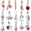 Pink Flamingo Apple Scaled Fish Shopping Handbag Airplane Pendant Bead 925 Sterling Silver Charm Fit Europe Bracelet Jewelry
