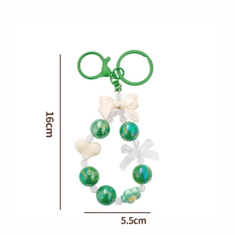 1Pcs Creative Little Fresh Candy Color Heart-Motif Cartoon Bow Beaded Phone Chain Functional Backpack Decor Gift For Girls