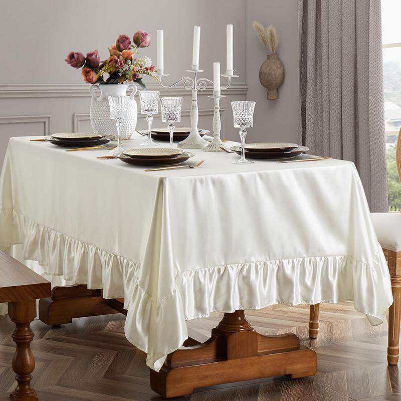 Kersttafelkleed met ruches Satijnen Zijdezachte Tafeldecoratie Rechthoekig Boerderij Tafelhoes Vintage Tafelrok voor Keuken Eetkamer 100x150cm