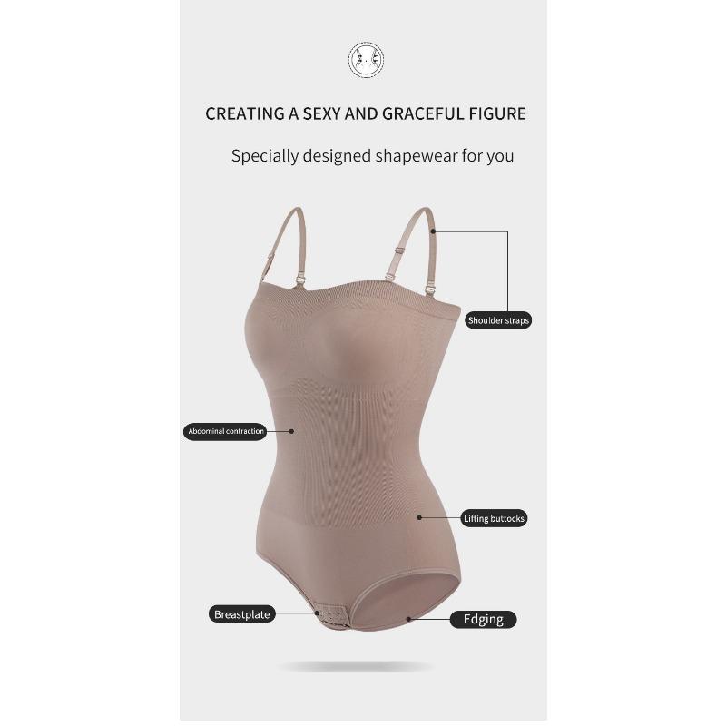 Solid Color Seamless Strappy One Piece Tummy Control Body Shaper For Women