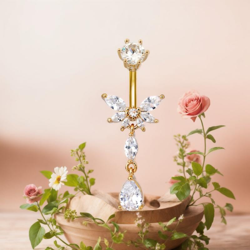 Navel Ring Piercing Heart Angel Wings Pendant Belly Button Rings For Women Body Decoration Jewelry