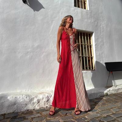 Women's Boho Floral Beach Sundress Sleeveless Summer Maxi Dress Spaghetti Straps Casual Smocked Flowy A-Line Dress Party Long Dresses for Women