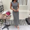 Striped Knit Sleeveless Bodycon Maxi Dress For Women