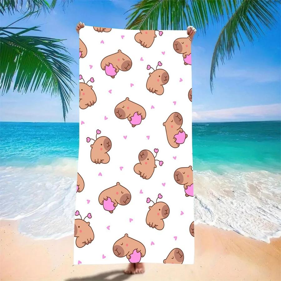 Capybara Boba Microfiber Beach Towel - Highly Absorbent & Quick Dry, Ideal for Picnic, Camping Sand-Resistant