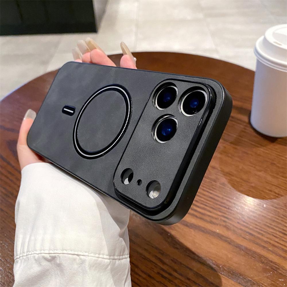 Luxury Matte Leather For Magsafe Magnetic Wireless Charge Case For iPhone 17 16 15 14 13 11 12 11 Pro Max Plus Shockproof Cover