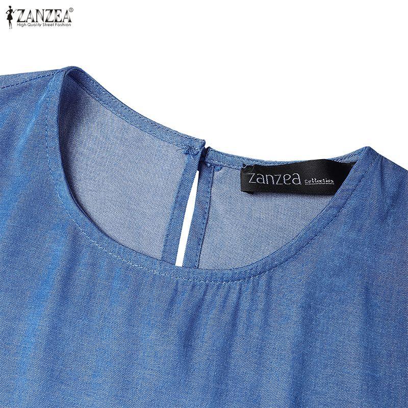 ZANZEA Women Casual Round Neck Loose Long Sleeve Retro Long Dress