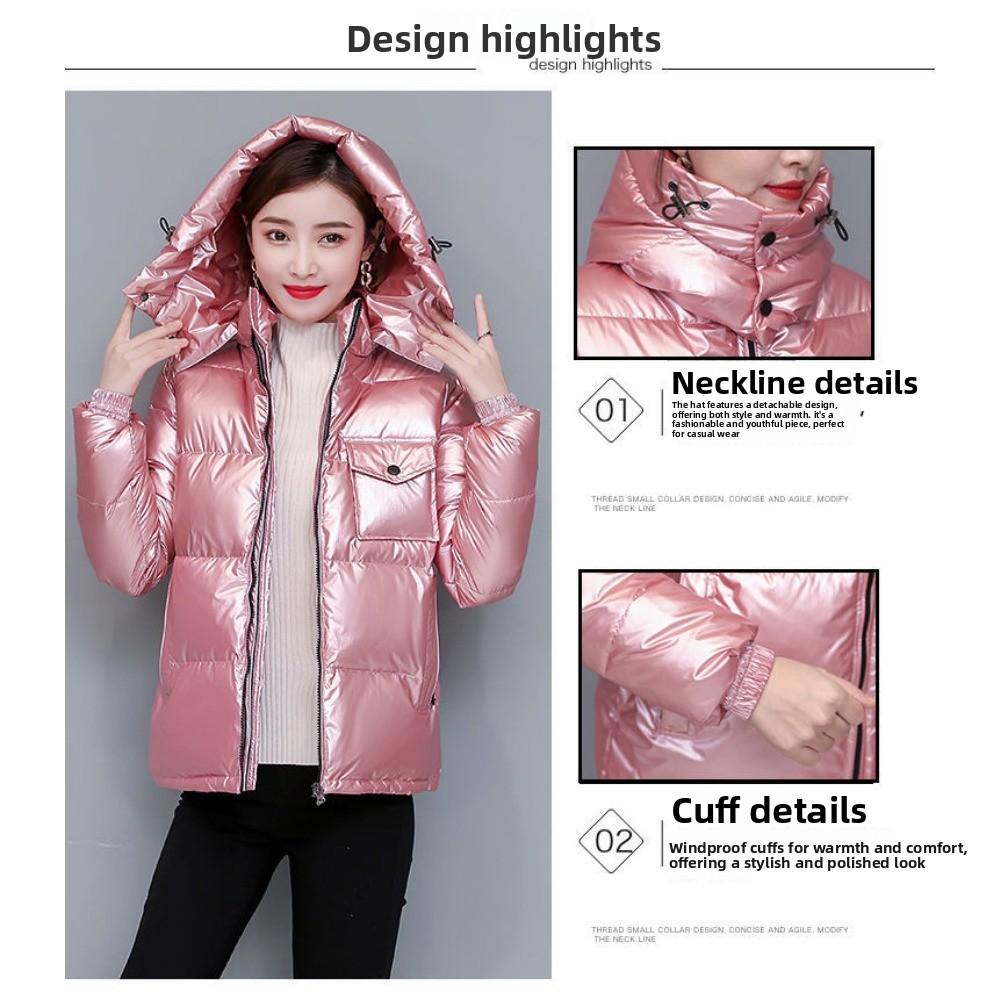 New Down Jacket Women's Short Thickened White Duck Down Jacket Women's Tide Ins Winter Bright Light Leave-in Down Jacket