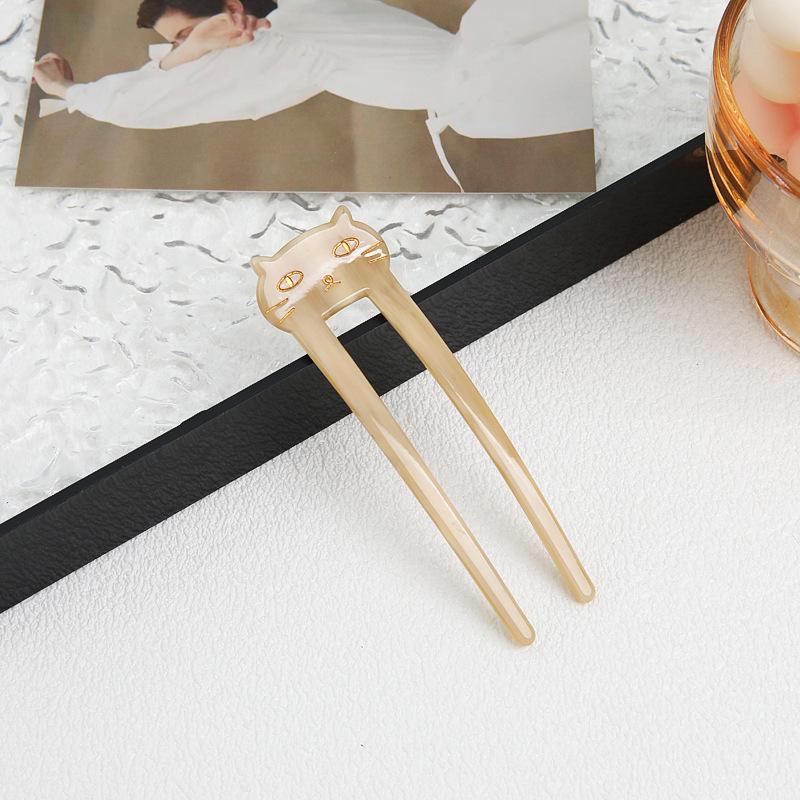 French Retro Cat U-Shaped Hairpin: Large, Elegant Acetate for Women