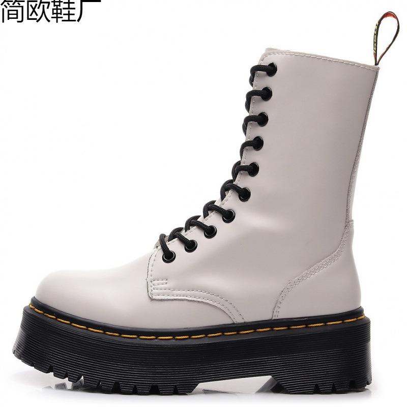 Thick bottom hole locomotive boots women's 10 side zipper British long boots muffin series