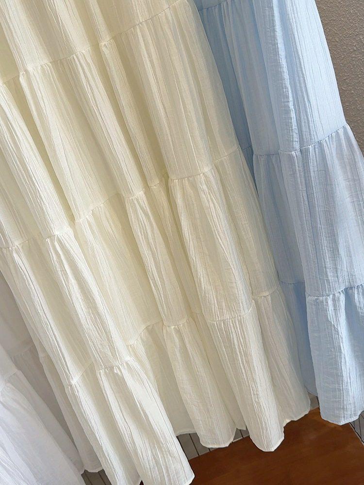 Women's Korean Style White A-Line Puffy Skirt - Mid-Length, High Waist for Spring, Summer, Autumn 2026