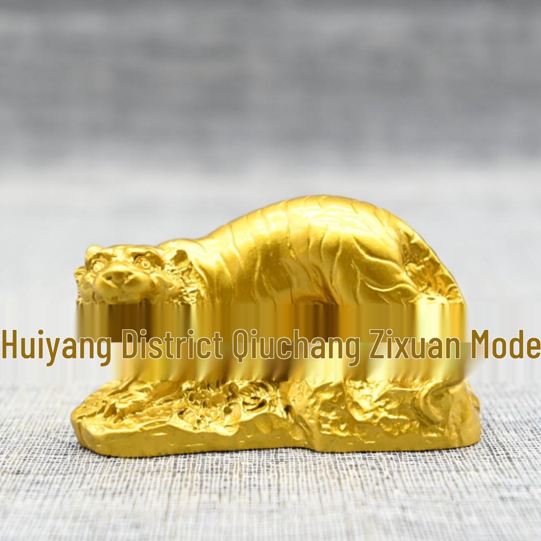 Tiger Roaring Figurine: Sand Gold Zodiac Tiger Desk Decor for Home or Office.