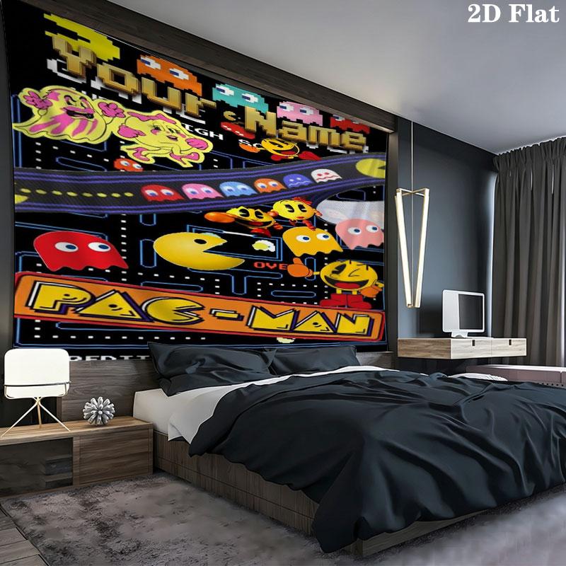 Pac-Man Custom Name Wall Tapestry Aesthetic Wall Hanging Printed Fabric Blanket Decorative Tapestries for Bedroom Living Room Home Decor