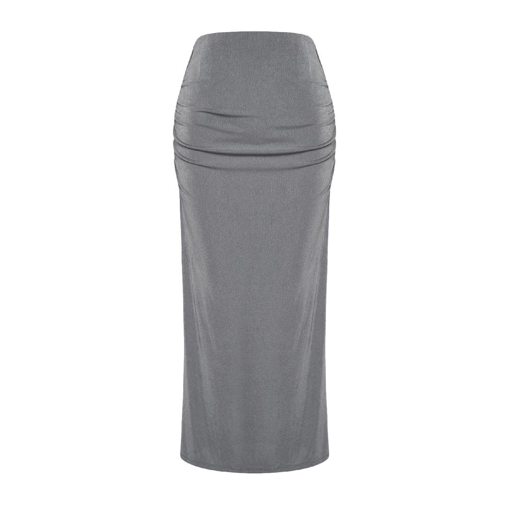 Navy Blue Premium Shiny Surface And Soft Textured Draped Maxi Knitted Skirt Twoaw24et00090