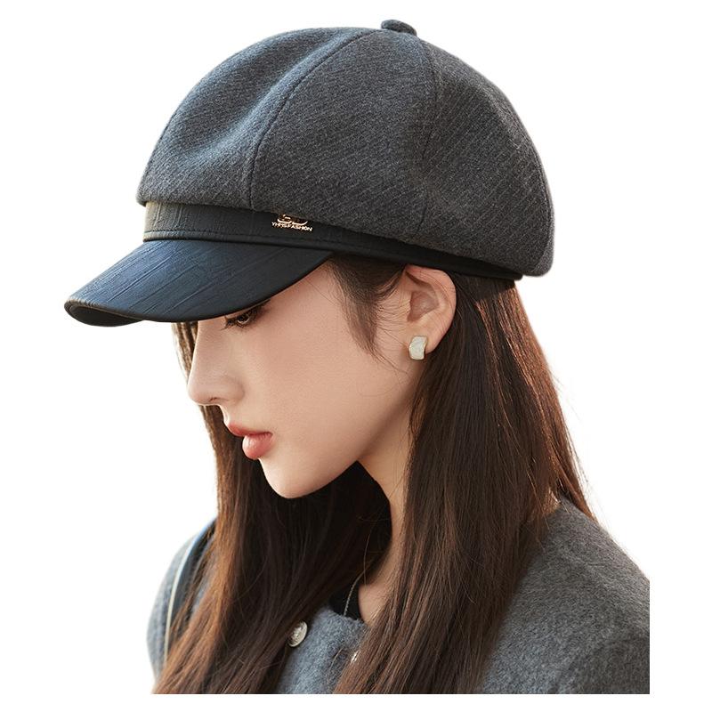 Classic Belt Decor Wool Beret Hats Elegant Octagonal Newsboy Hat Painter Cap Vintage Solid Color Berets for Women Autumn & Winter