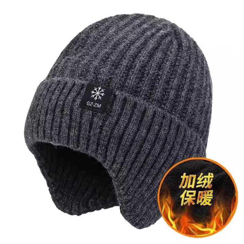 Winter Men Warm Beanie Hat For Dad Ear Protection Knitted Caps Wool Cap For Father Outdoor Windproof Plush Warm Skullies Beanies
