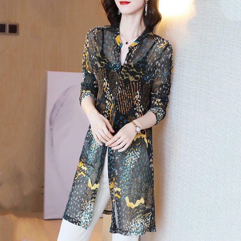 Sunscreen Clothes for Women Wearing Summer Thin Jackets Elegant Mesh Printed Shirts Plus Size Cardigans