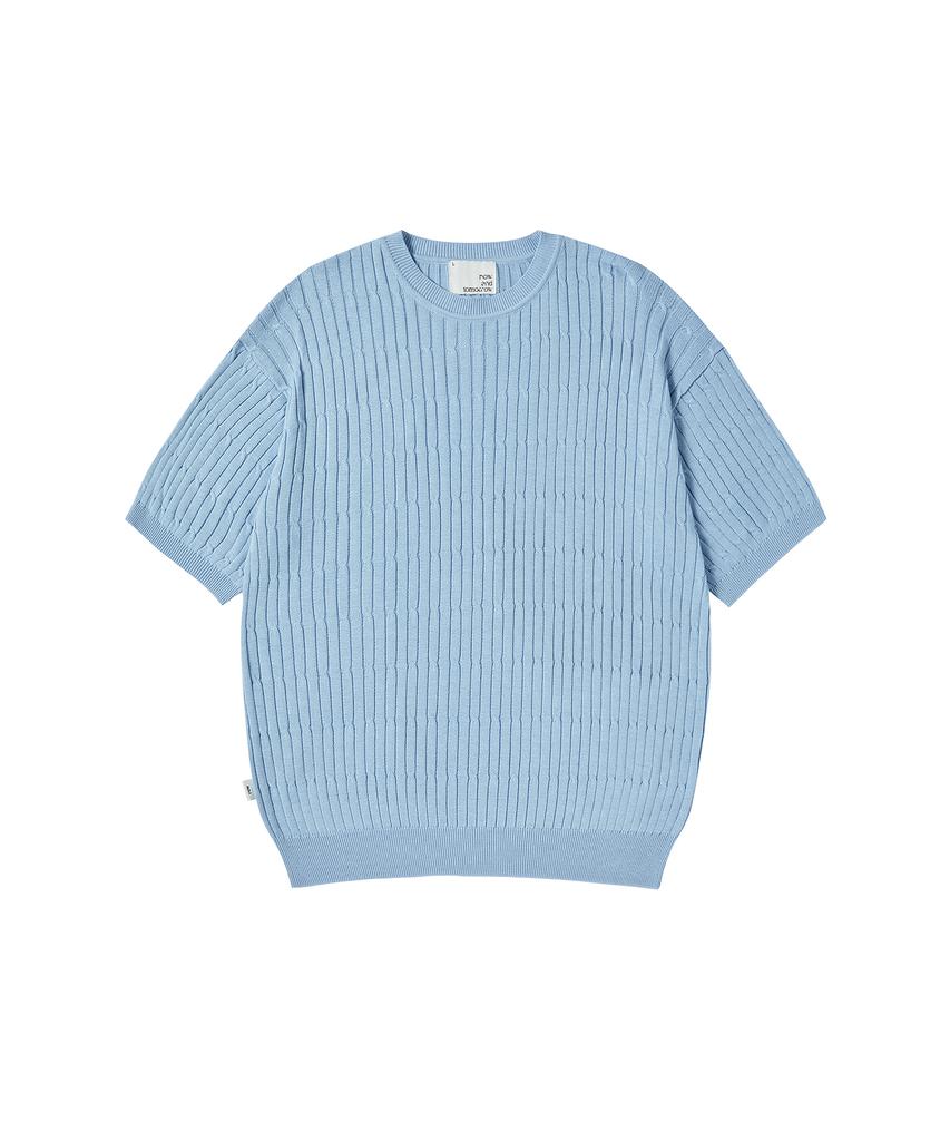 NOWANDTOMORROW Cable Half Knit [Sky Blue]