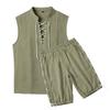 Men's Linen Plus Size Sleeveless Stand Collar Jogger Shorts Set with Drawstring
