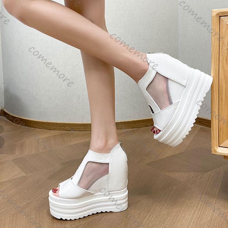 Fashion Comemore New Peep Toe High Heels Gladiator Sandals Women Platform Shoes Summer Fashion Lace Breathable Wedges Sandal Single Shoe