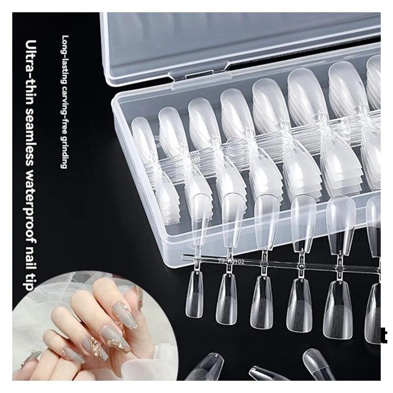 120pcs The New Transparent Semi-frosted Nails Are Fully Fitted With Light Weight Folding Seamless Nails To Extend Fake Nails