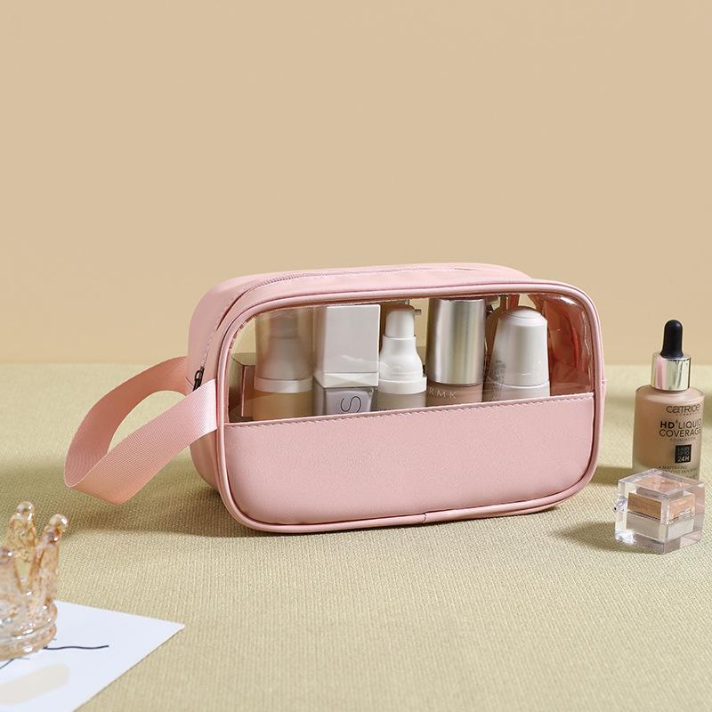 New PVC Makeup Bag - Semi-Transparent Waterproof Travel Toiletry Bag Large Capacity Pouch for Bathroom Essentials & on-the-Go