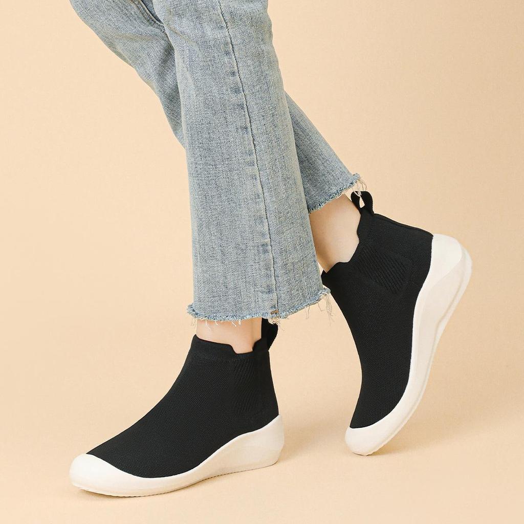 Bottines Chelsea Tricotées Ultra Légères Printemps pour Femmes Été Décontractées à Semelle Épaisse Tricotées Élastiques Chaussures de Sport 35-40