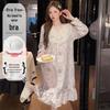 2025 V-Neck Pearl Cotton Long Sleeve Nightgown with Chest Pad – Spring/Autumn Oversized Sleep Dress for Indoor/Outdoor Wear