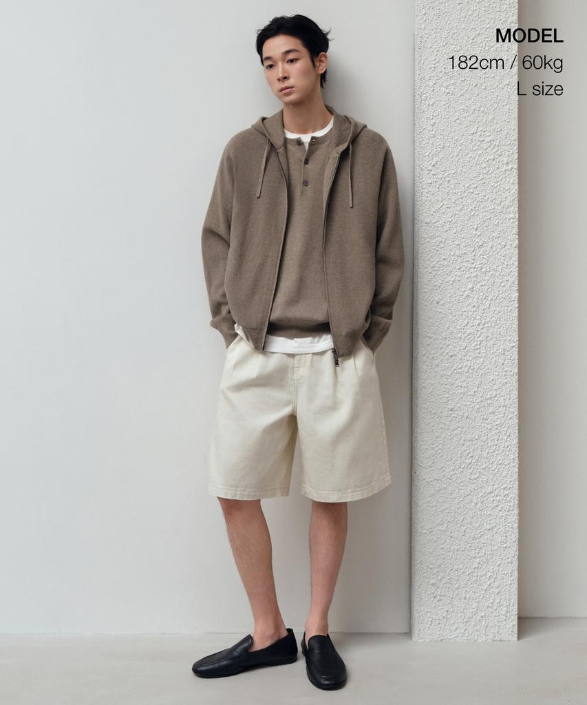 MUSINSA STANDARD Washable Supima Cotton Knit Hooded Zip-Up [Heather Beige]