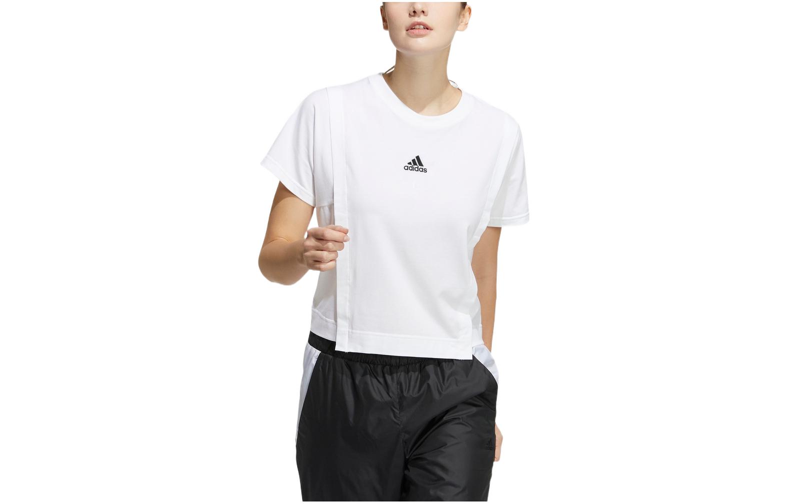 Adidas T Shirts Women s White Crew Neck Moderate Straight Fit HF2475 S