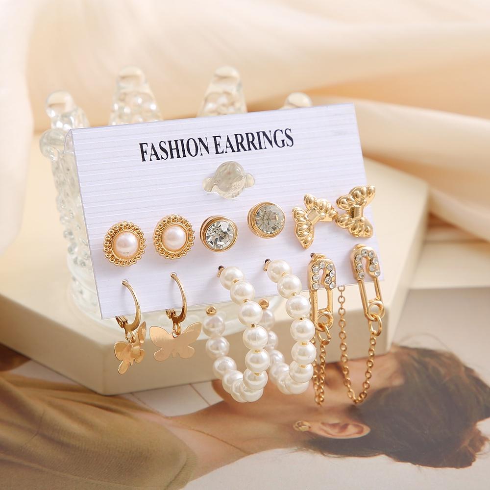 IF ME Fashion Resin   Earrings Set Checkerboard Heart Crystal Butterfly  Earring Women Jewelry Accessories