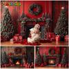 Mocsicka Christmas Backdrop Photography Fireplace Gifts Tree Party Photo Background Indoor Home Red Wallpaper Decorations Banner