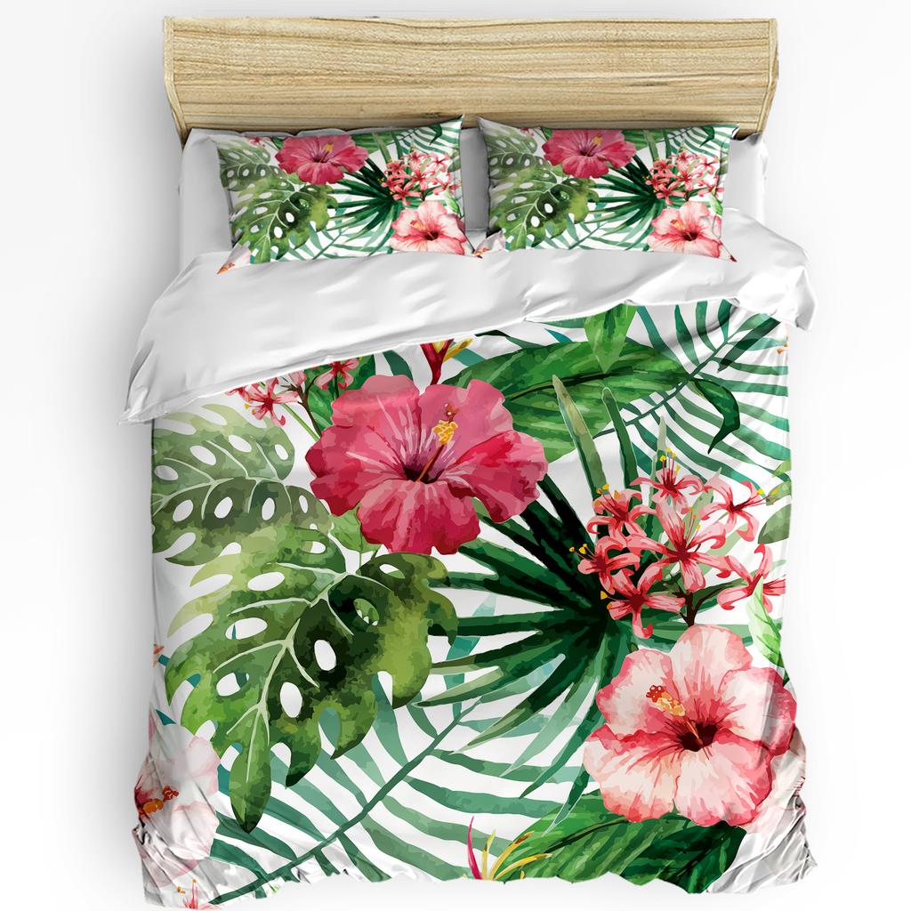 Parrot Flowers Green Tropical Plant Leaves 3pcs Bedding Set For Double Bed Home Textile Duvet Cover Quilt Cover Pillowcase