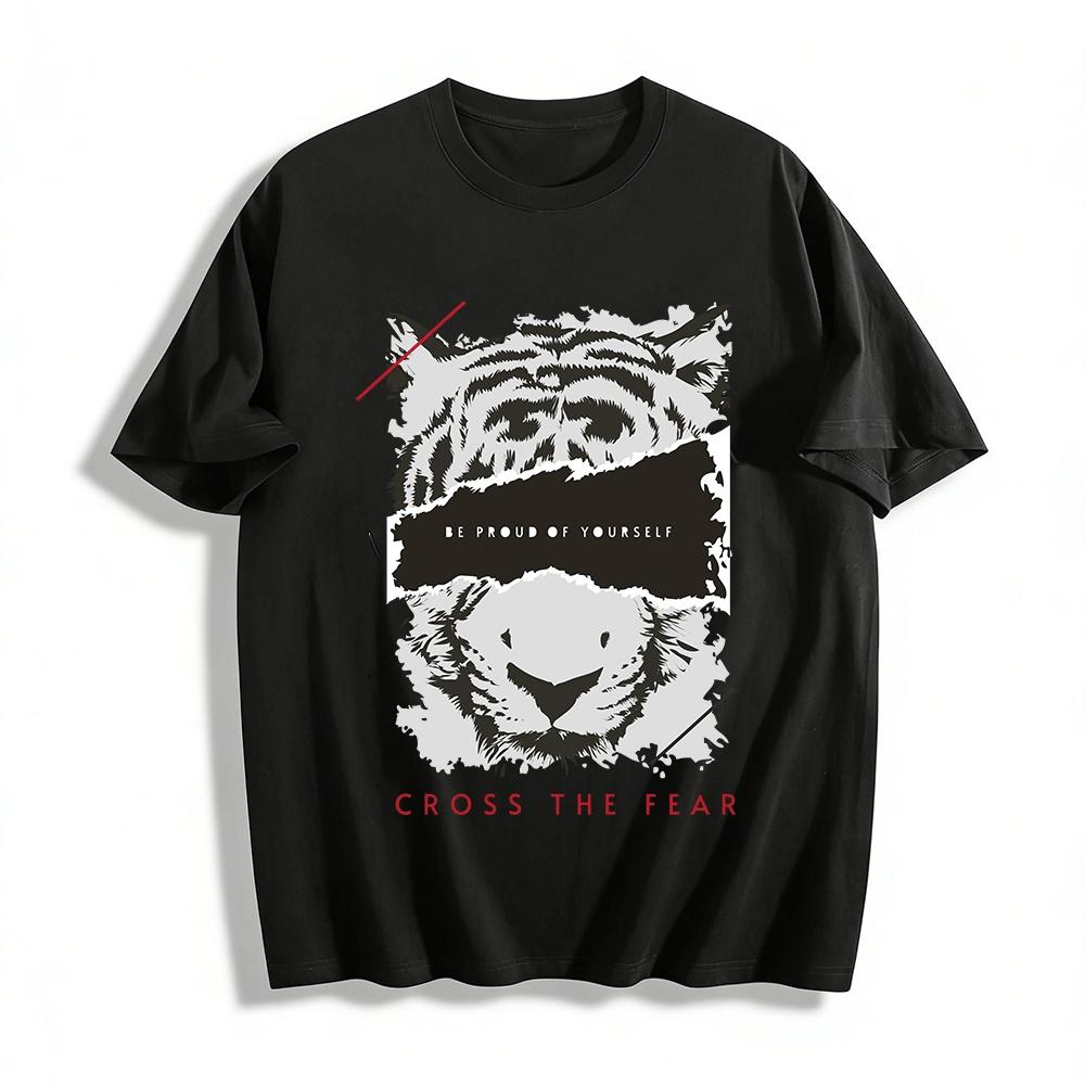 Tiger Print Motivational Slogan Tee Fearless Confidence Casual Top Pure cotton T-shirt XXS