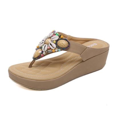 Sandales de style ethnique Thaïlande voyage plage bohème perlée rétro pente avec pantoufles de grande taille
