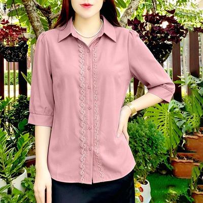Blusa da donna casual con colletto a punta e maniche a 3/4 ampie