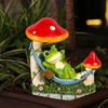 Mushroom Hammock Frog Figurine Garden Frog Statue Lying Frog Ornament for Balcony Yard Art Indoor Desk Decoration