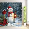 Christmas Cute Snowman Shower Curtain Birds Winter Snowflake Forest Snow Scenery Cedar Reindeer Xmas Bathroom Decor With Hooks