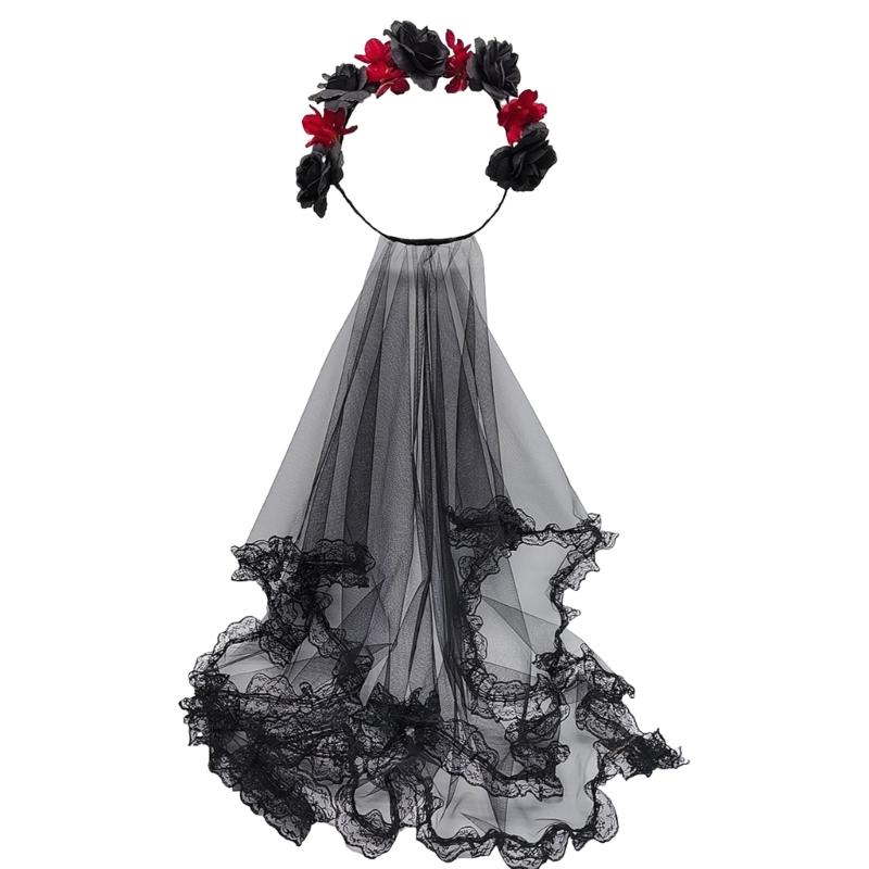 

Elegant Long Tulle Shape Headbands Flower Hair Hoop Halloween Headbands for Women Hot Girls Wedding Party Supplies 1