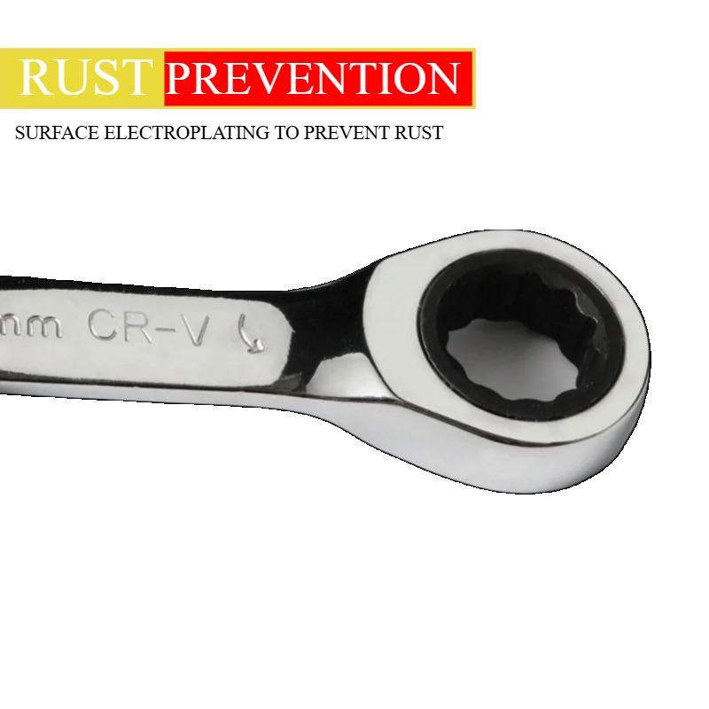 6/8/10/12/15mm CR-V Steel Stubby Ratcheting Combination Wrench Dual-use Reversible Spanner Mini Plum Blossom Hand Spanner