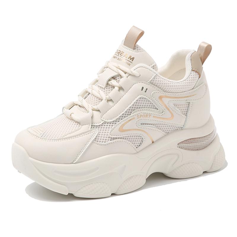 

мода Женские сетчатые кроссовки на массивной платформе Дышащие на шнуровке Кроссовки для бега Женские 2024 Толстая подошва Нескользящая спортивная обувь Женская 40 бежевый