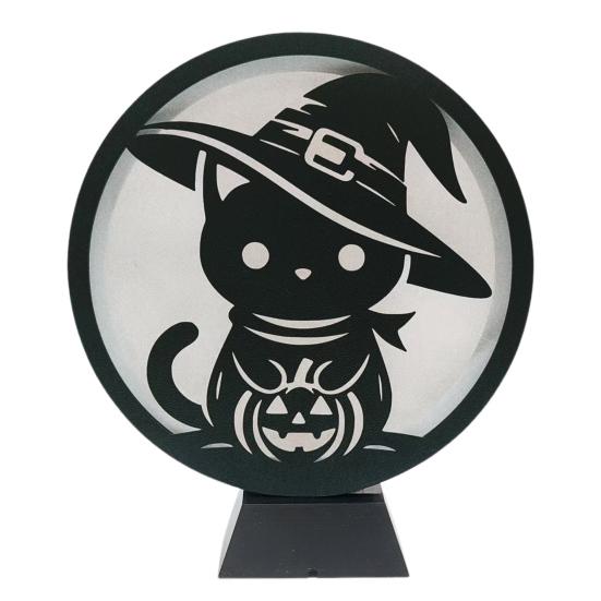Halloween LED Lantern Wooden Desktop Light Witch Pumpkin Spider Cat Designs Silhouette Ornament Spooky Tabletop Home Party Decoration
