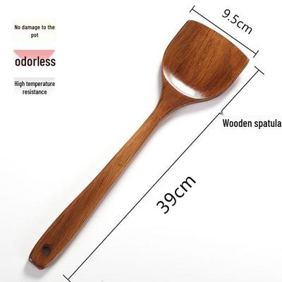 Heat-Resistant Solid Wood Cooking Spatula with Long Handle - Non-stick