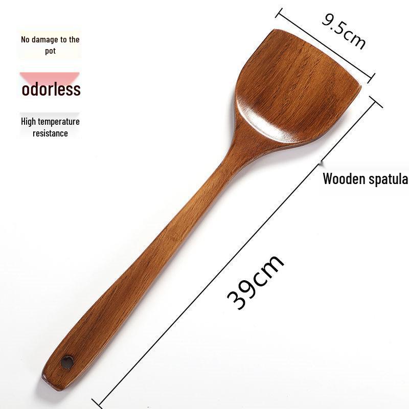 Heat-Resistant Solid Wood Cooking Spatula with Long Handle - Non-stick