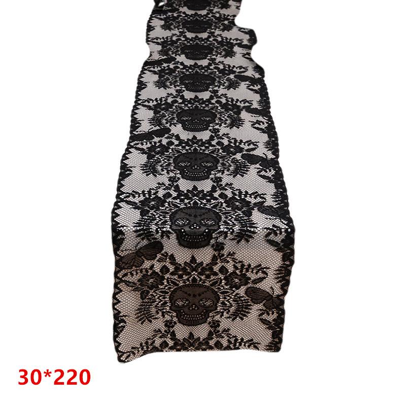 Halloween Black Lace Table Runner Halloween Table Decoration Skull Soft Table Runner Holiday Party Decoration Table Flag