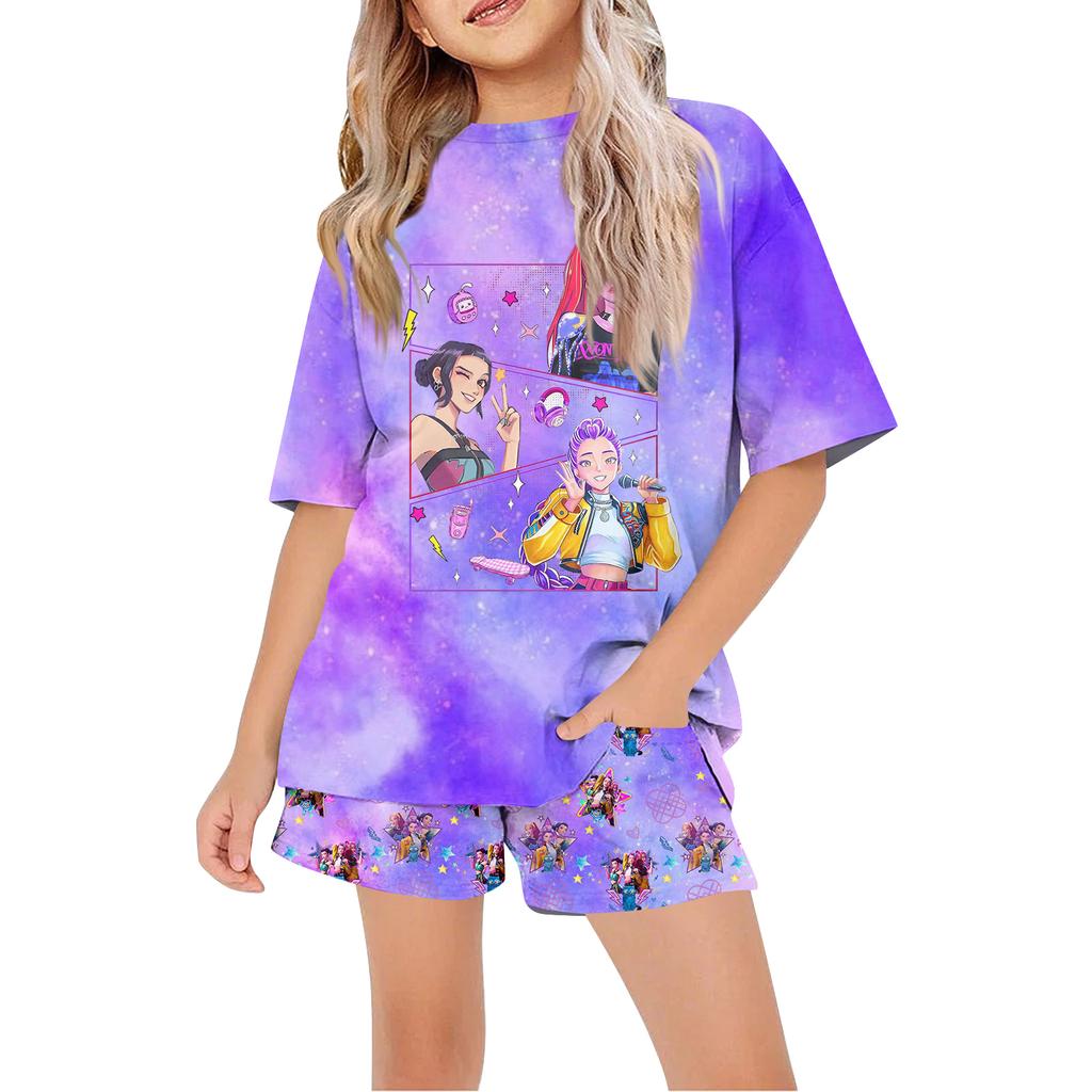 Kids Summer Sport T-Shirt And Shorts 2 Piece Outfit Tracksuit Set Short Sleeve Print Crop Tops With Clothing Set