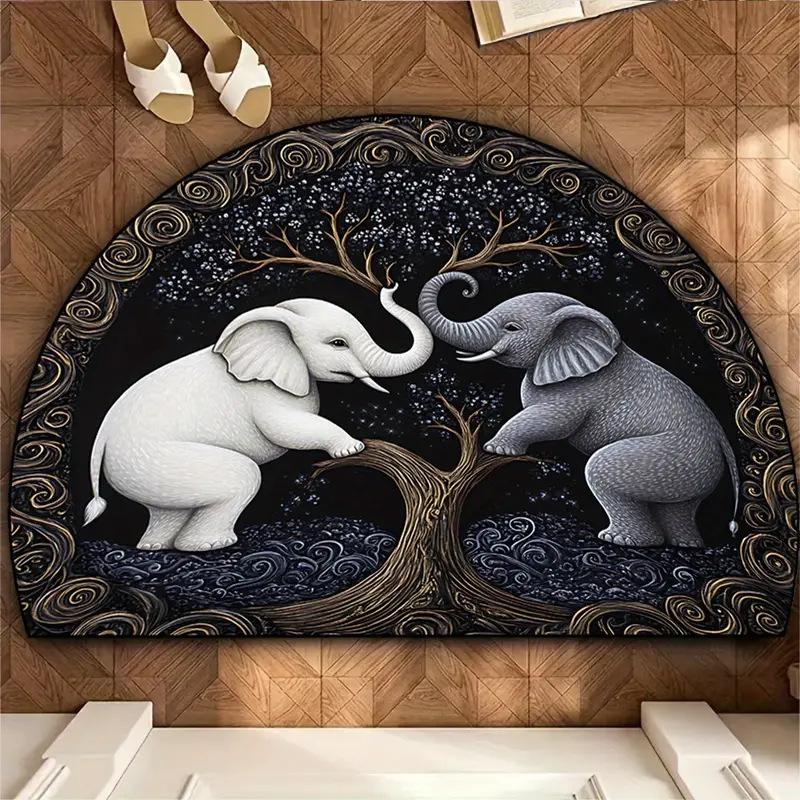 Flower Semi-circular Floor Mat, Home Life Tree Entrance Mat, Wear-resistant and Dirt Resistant Foot Mat