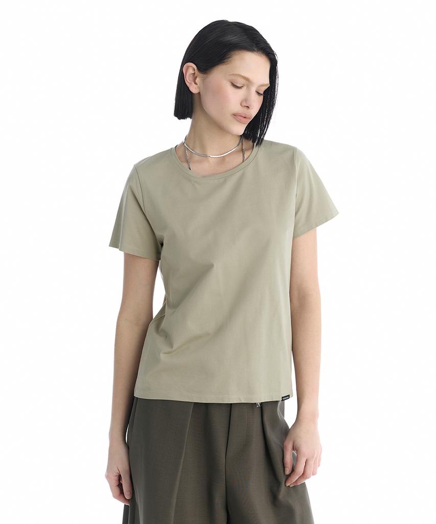 Teulimingbeodeu Essential Silky Cotton T-Shirts [ Light Khaki ]